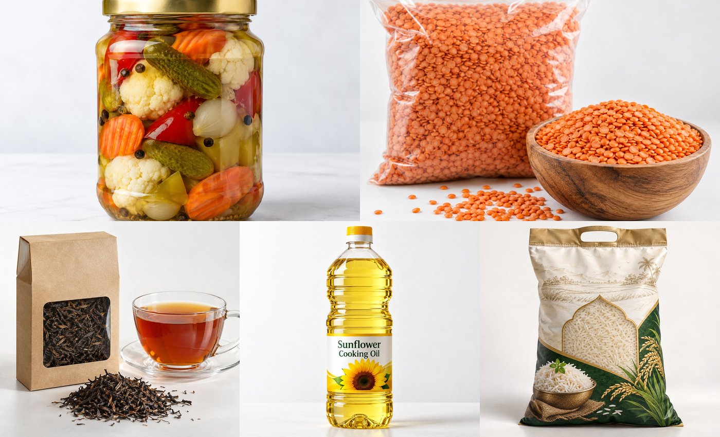 Colourful assortment of fresh food and groceries